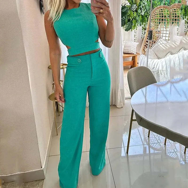 Sleeveless Top and Wide Leg Pants Set
