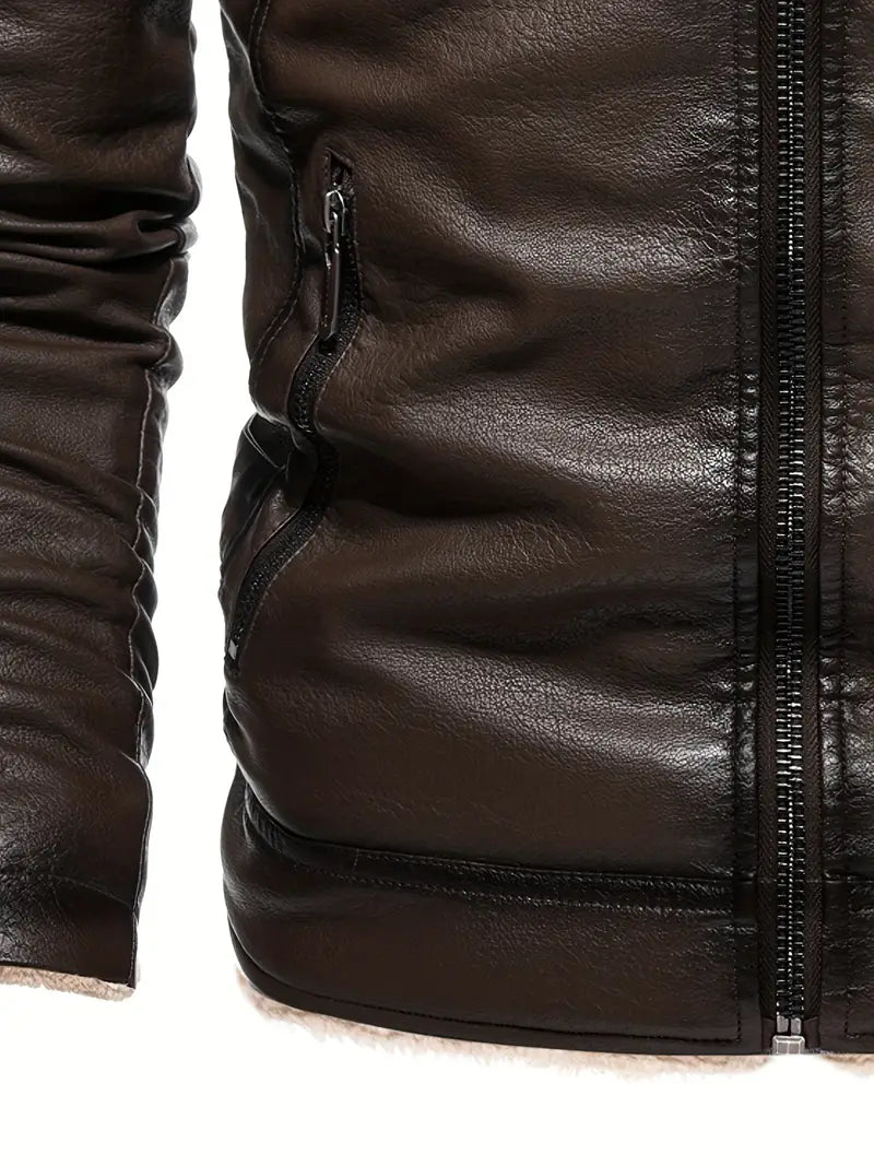 Quilted Vegan Leather Jacket with Shearling Collar