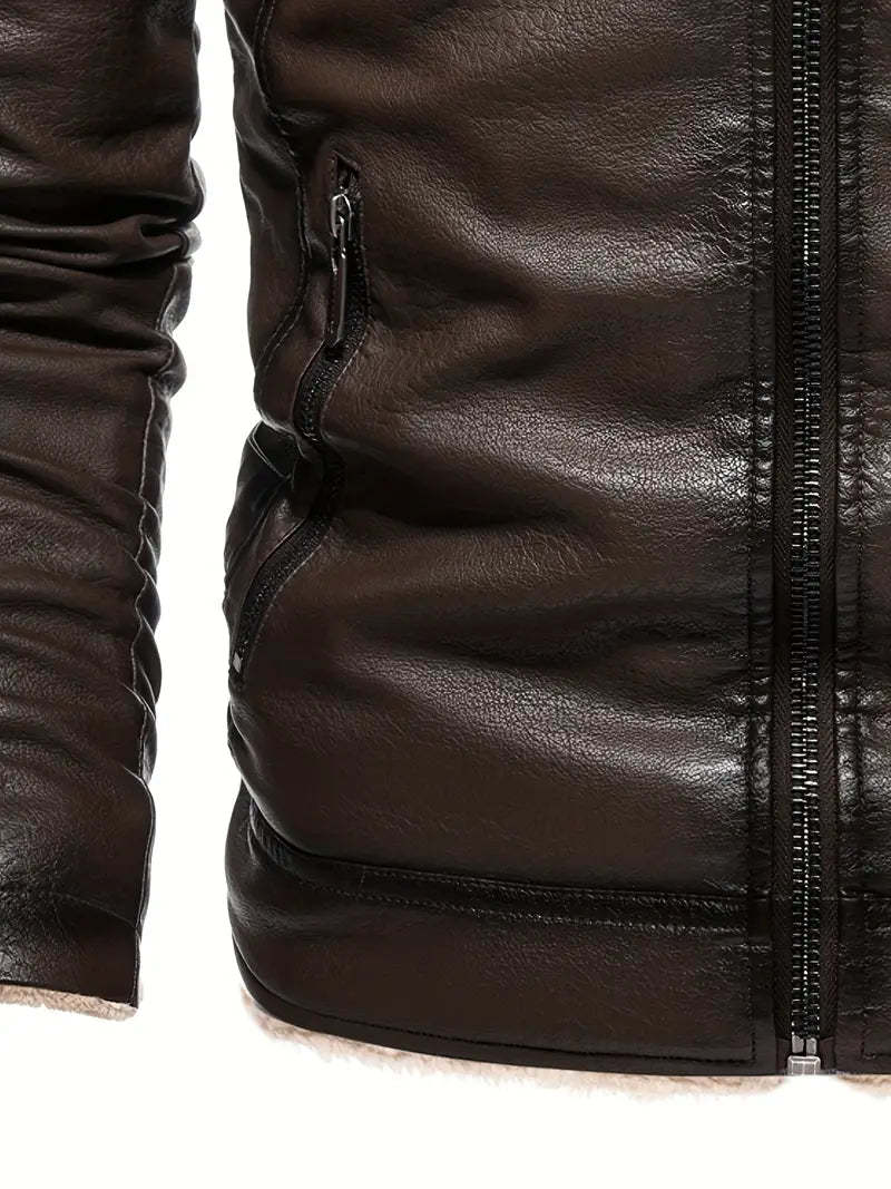 Quilted Vegan Leather Jacket with Shearling Collar