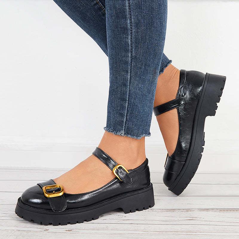 Retro Mary Jane Shoes Buckle Strap Platform Loafer School Shoes