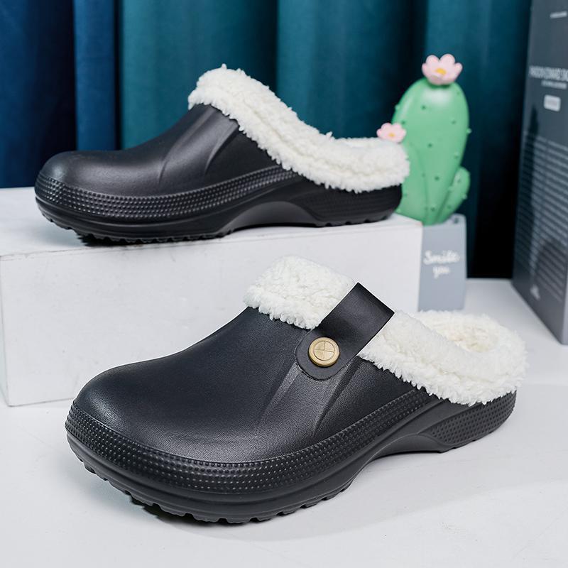 Plush Winter Slippers Women Heel Support Waterproof Slides