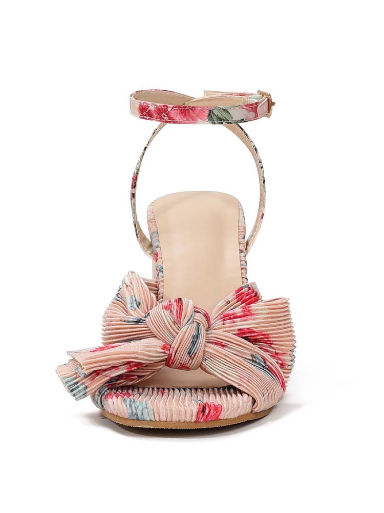 Women's Chunky Heel Pleated Bow Sandals