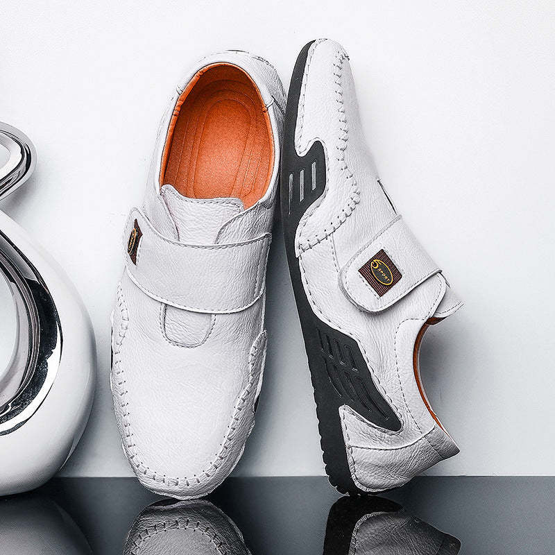 Men's Hand Stitching Leather Hook Loop Soft Casual Driving Shoes