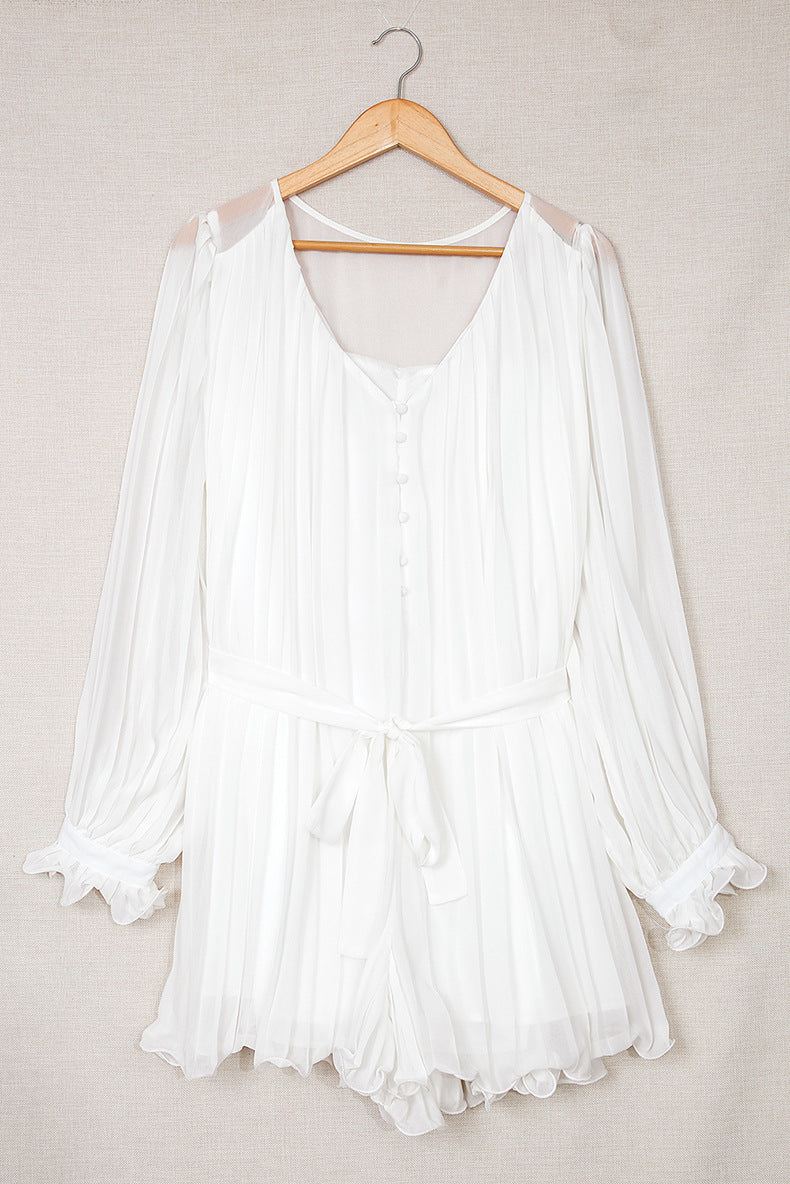Lace-Up V-Neck Ruffle Dress