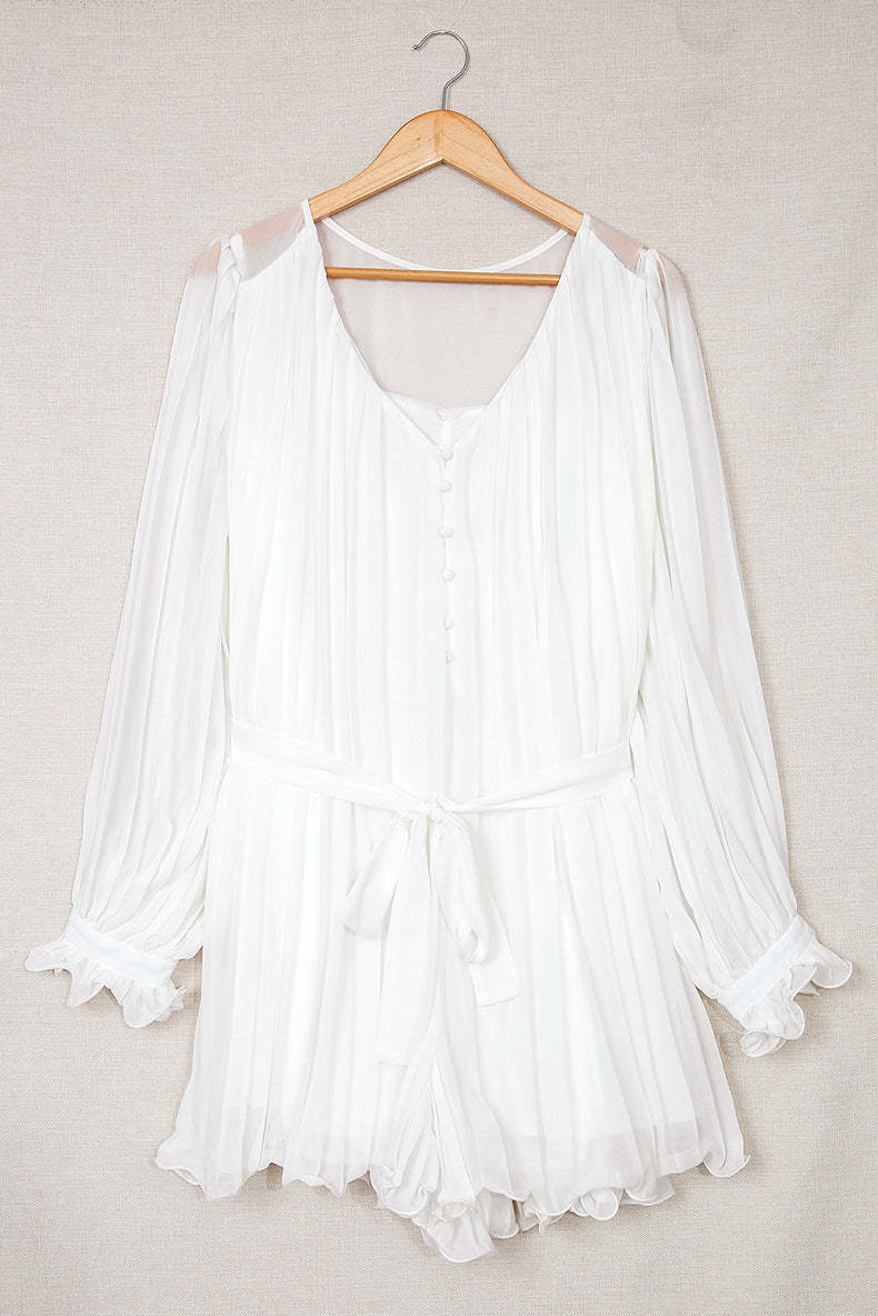 Lace-Up V-Neck Ruffle Dress