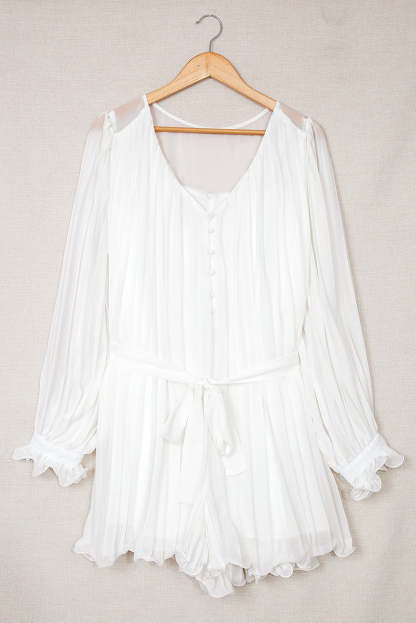 Lace-Up V-Neck Ruffle Dress