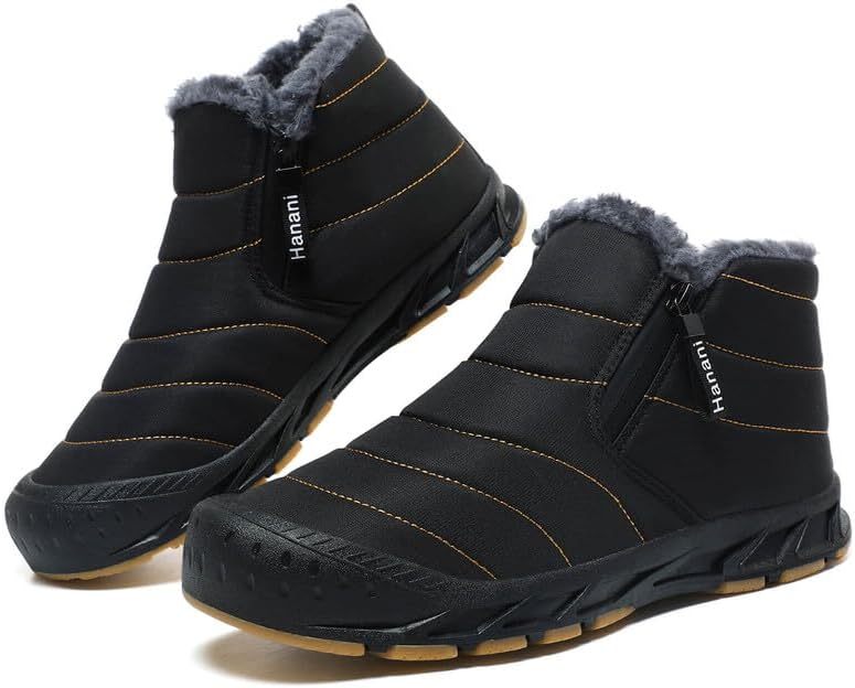 Warm Lined Snow Boots Zip Short Shaft Boots Flat Outdoor Comfortable Non-slip & Waterproof Winter Barefoot Shoe (Unisex)