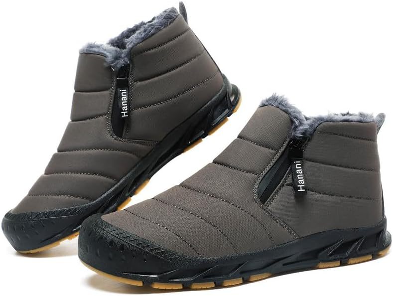 Warm Lined Snow Boots Zip Short Shaft Boots Flat Outdoor Comfortable Non-slip & Waterproof Winter Barefoot Shoe (Unisex)