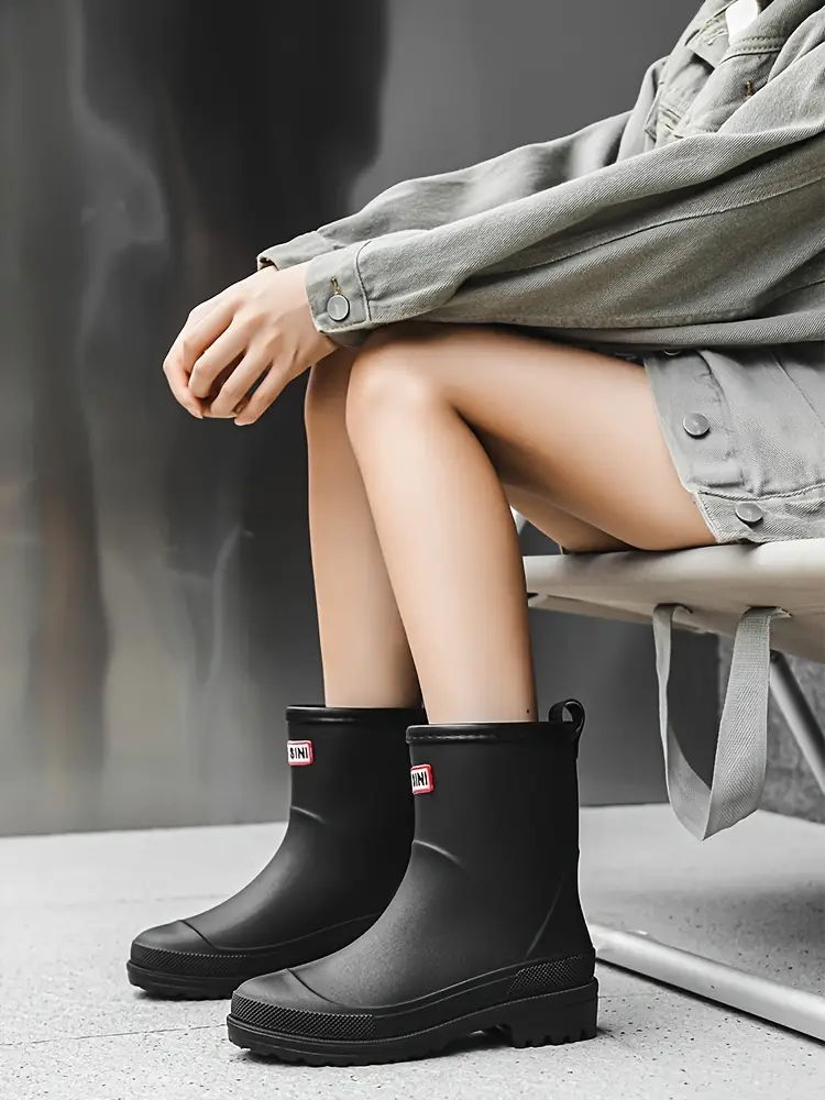 Women s Simple Waterproof Non slip Medium Top Rain Boots details 2