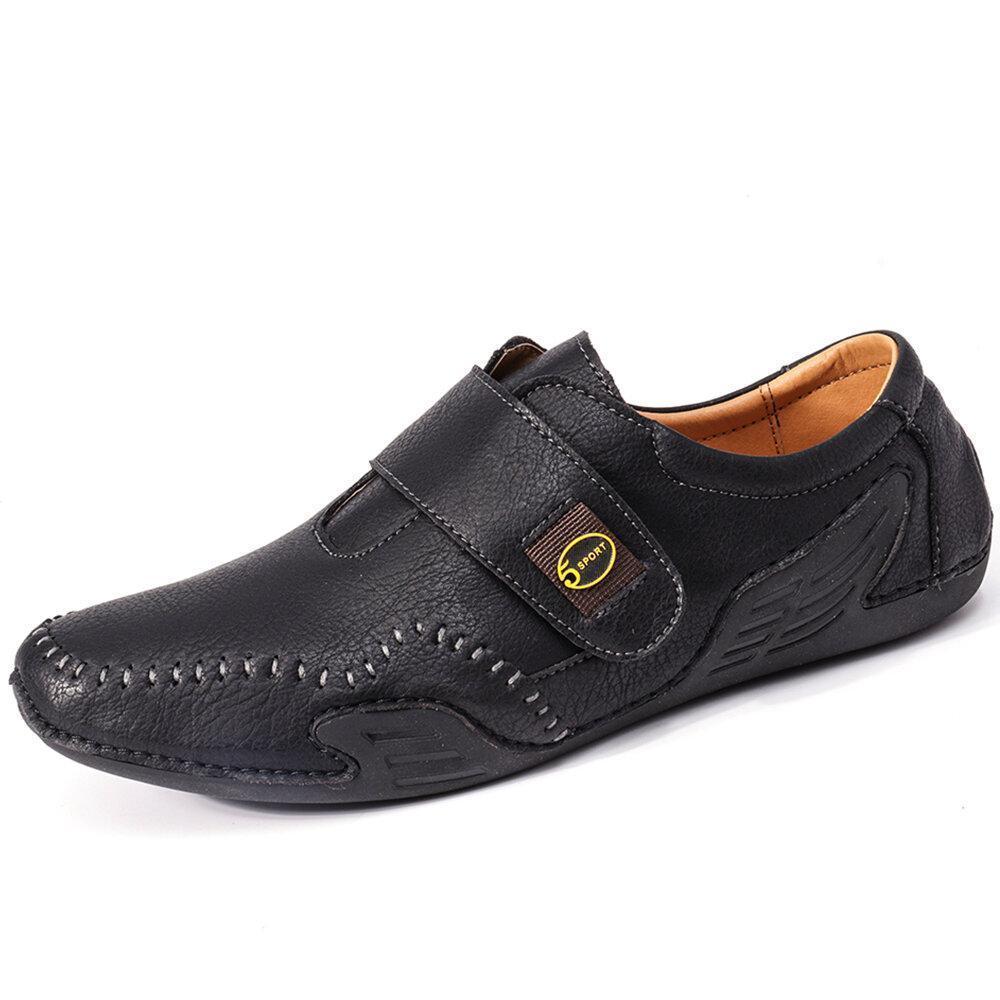 Men's Hand Stitching Leather Hook Loop Soft Casual Driving Shoes