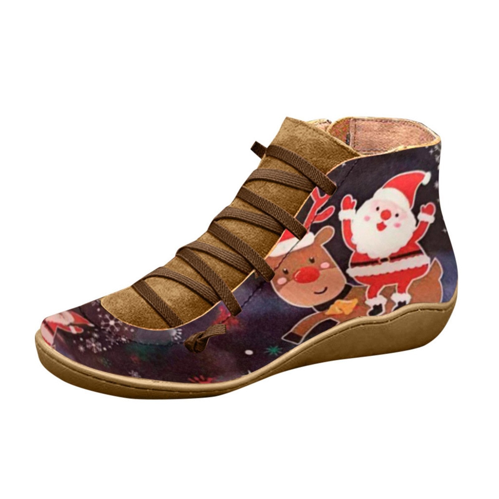 Women Boots Leather Chrismas Santa Orthopedic Shoes