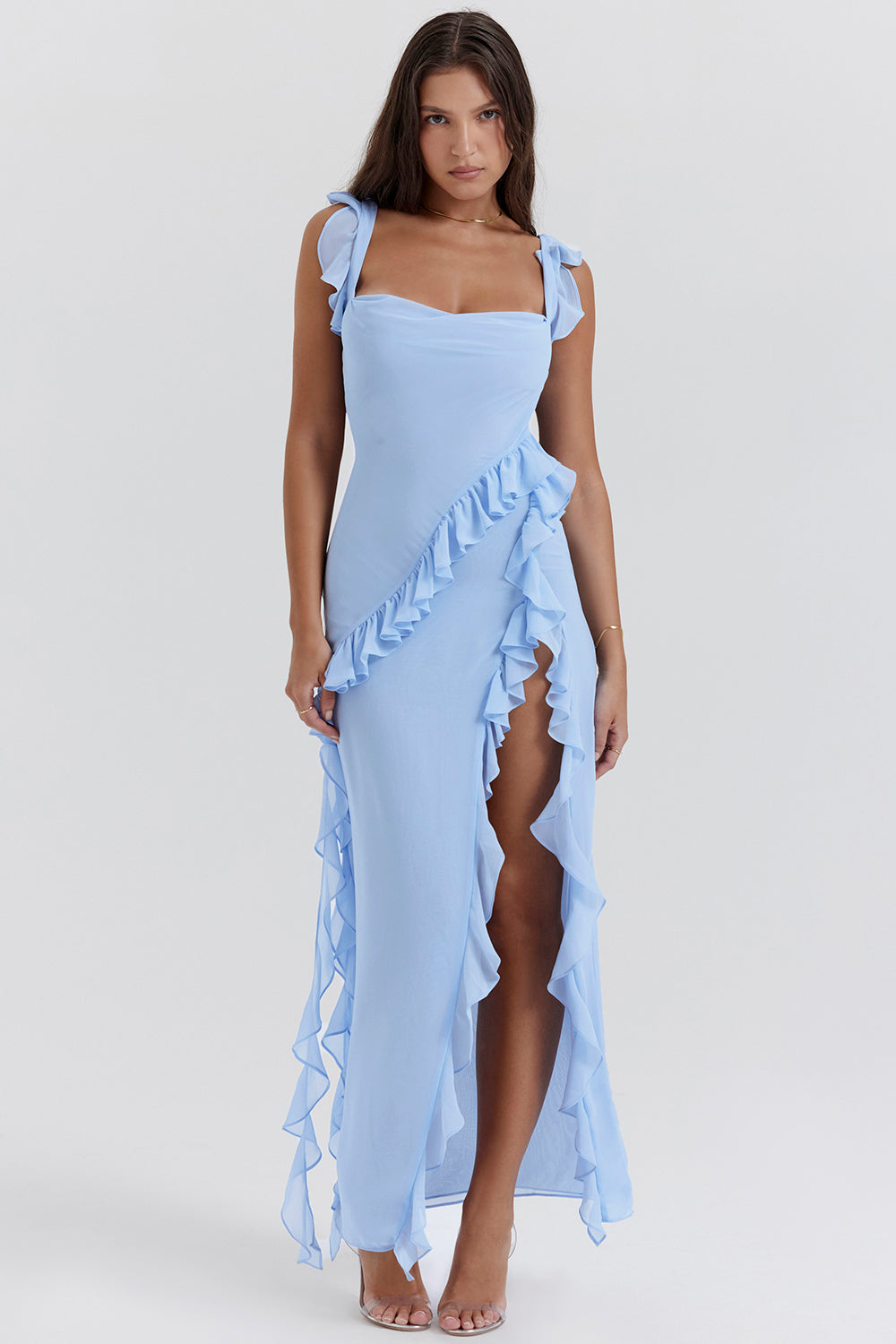 Ruffle Side Slit Party Dress