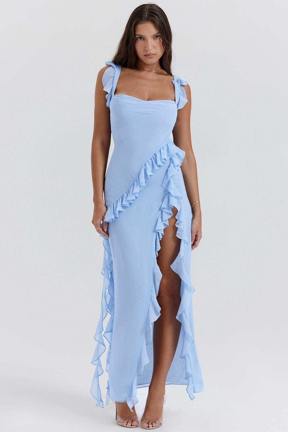 Ruffle Side Slit Party Dress
