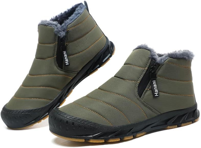 Warm Lined Snow Boots Zip Short Shaft Boots Flat Outdoor Comfortable Non-slip & Waterproof Winter Barefoot Shoe (Unisex)