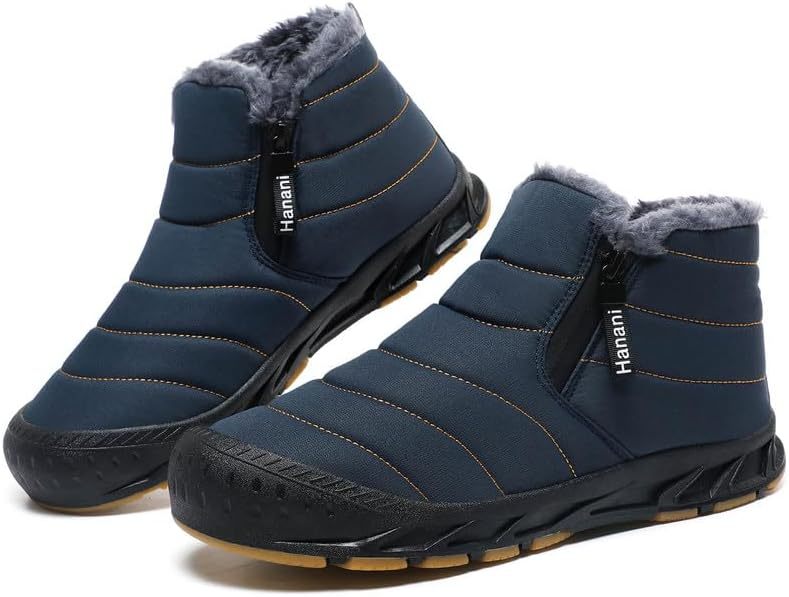 Warm Lined Snow Boots Zip Short Shaft Boots Flat Outdoor Comfortable Non-slip & Waterproof Winter Barefoot Shoe (Unisex)