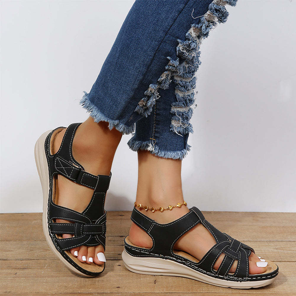 Women's Open Toe Wedge Velcro Sandals