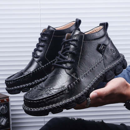 Men Leather Ankle Boots Round Toe Casual Orthopedic Shoes