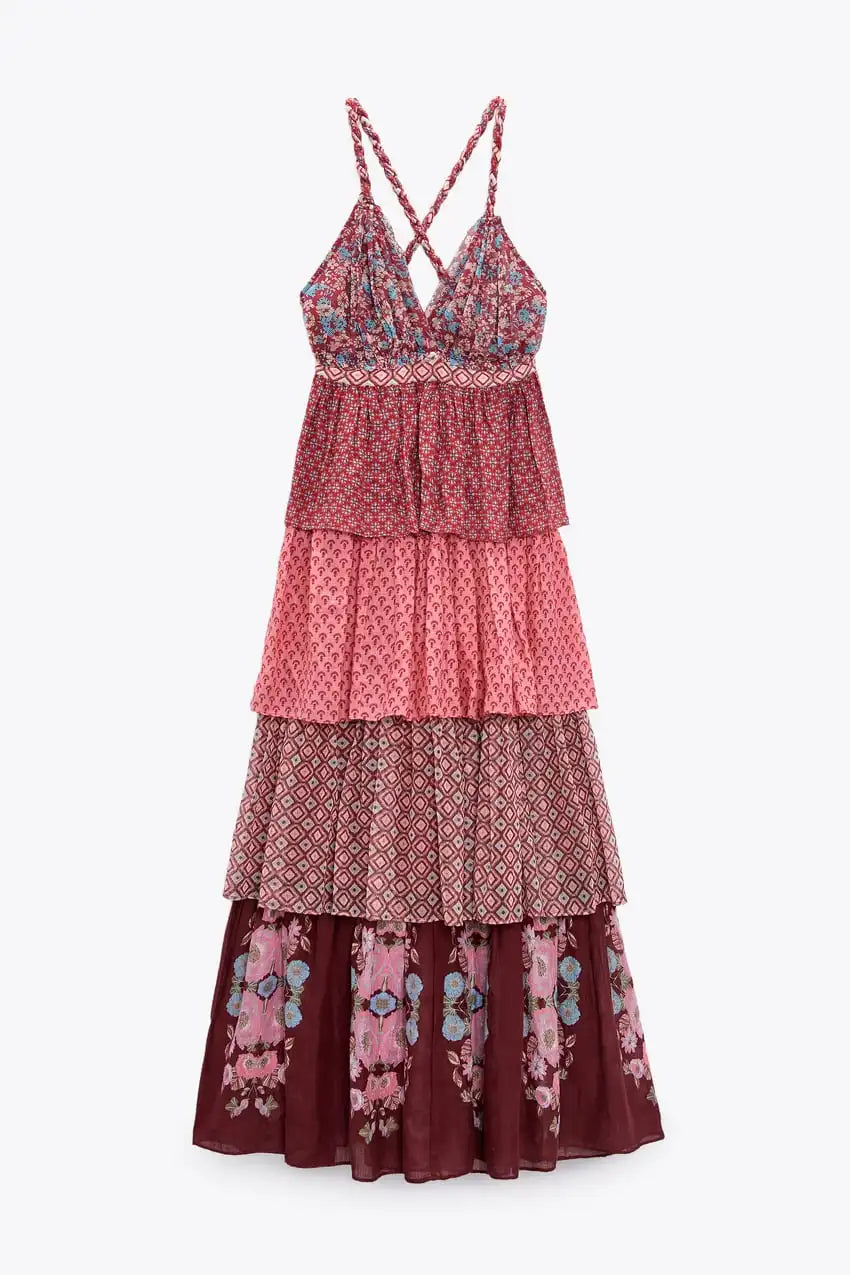 Tiered Pattern Mix Summer Dress