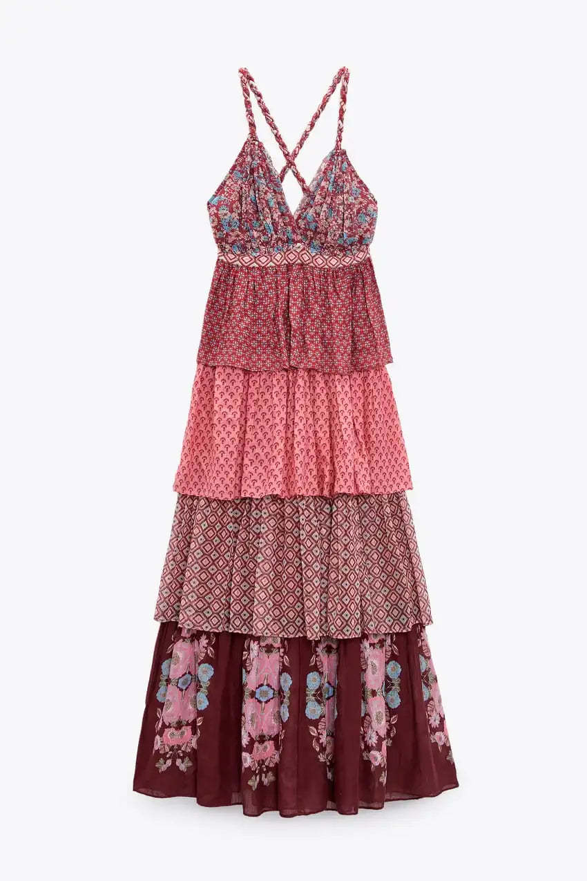 Tiered Pattern Mix Summer Dress