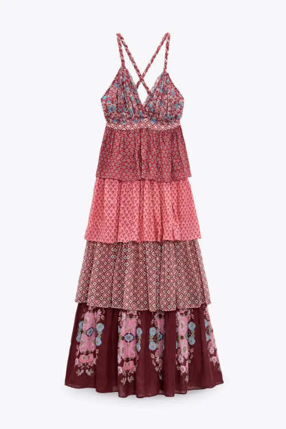 Tiered Pattern Mix Summer Dress