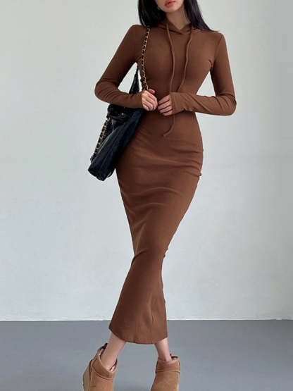 Casual Hooded Dress with Drawstring