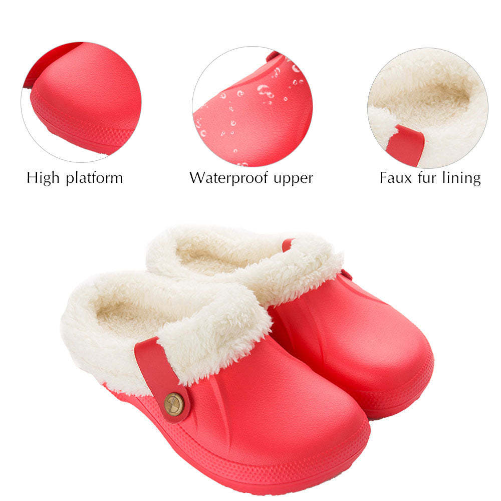 Plush Winter Slippers Women Heel Support Waterproof Slides