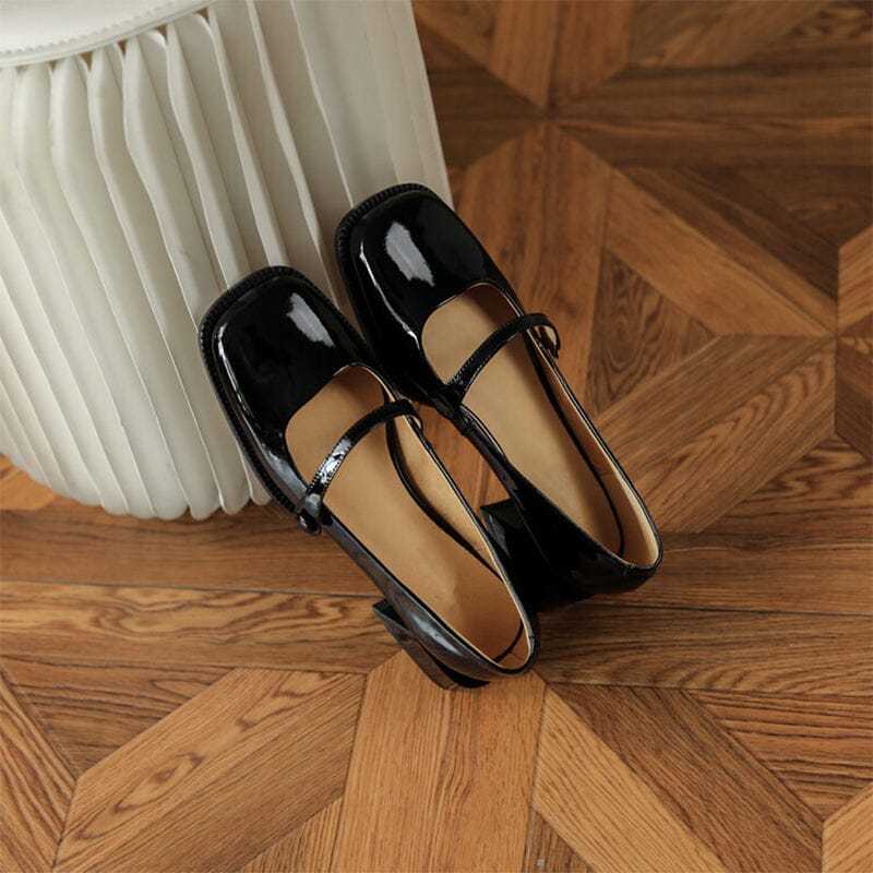 Handmade Patent Leather Mary Jane Pumps Block Heel Office Shoes
