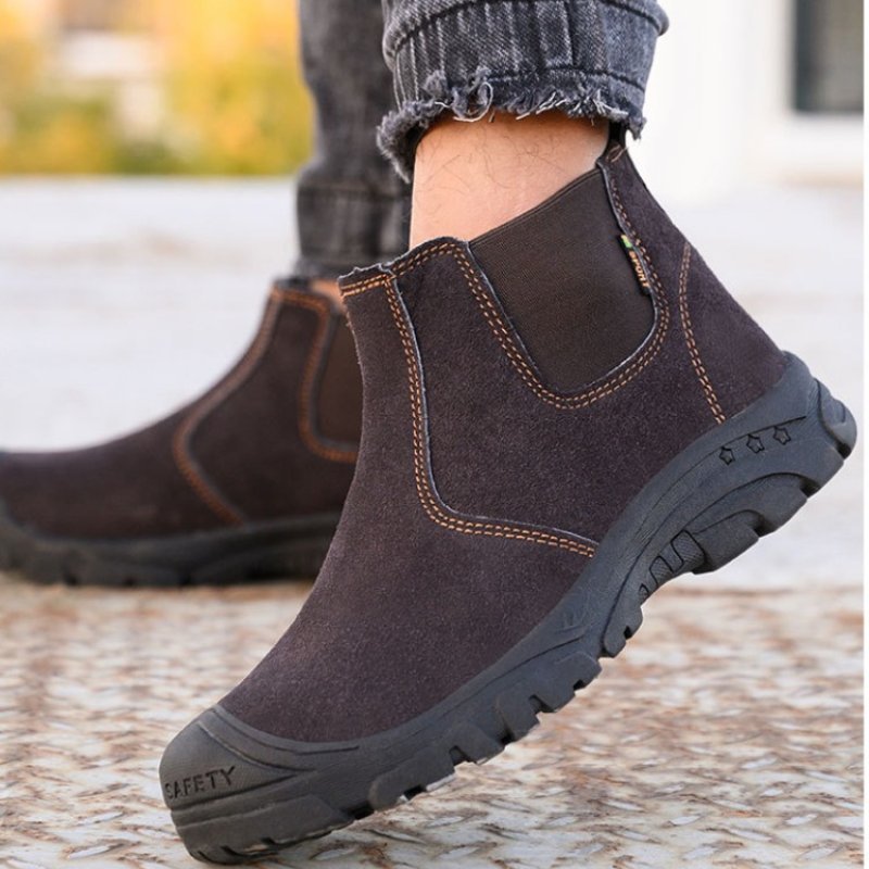 Anti-smashing Men Work Ankle Boots Suede Steel Toe Orthopedic Shoes