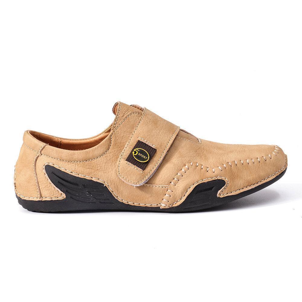 Men's Hand Stitching Leather Hook Loop Soft Casual Driving Shoes