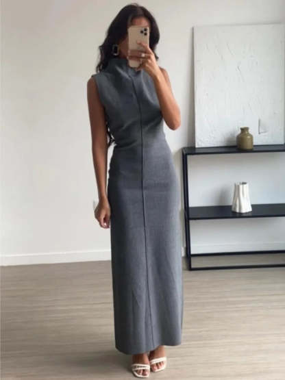 Elegant Charcoal Sleeve Sheath Dress