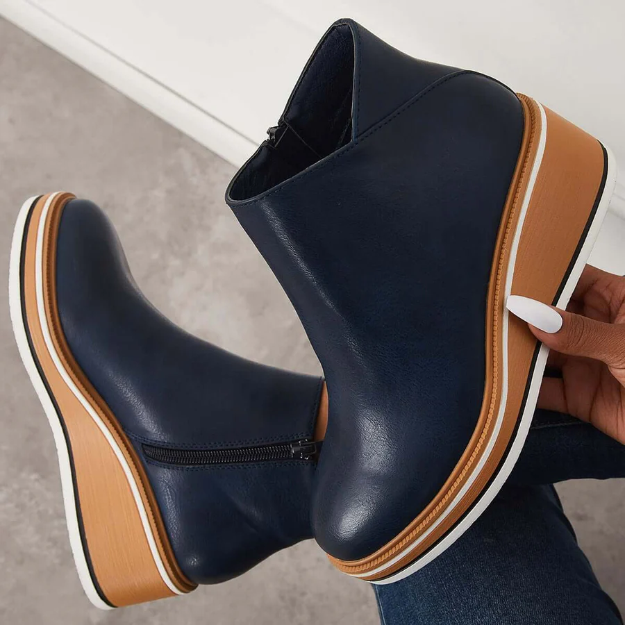 Casual Wedge Sneakers Side Zipper Platform Wedge Ankle Boots