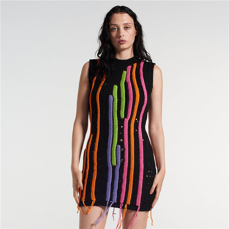 Knitted Mini Dress With Fringes