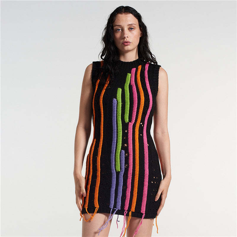 Knitted Mini Dress With Fringes