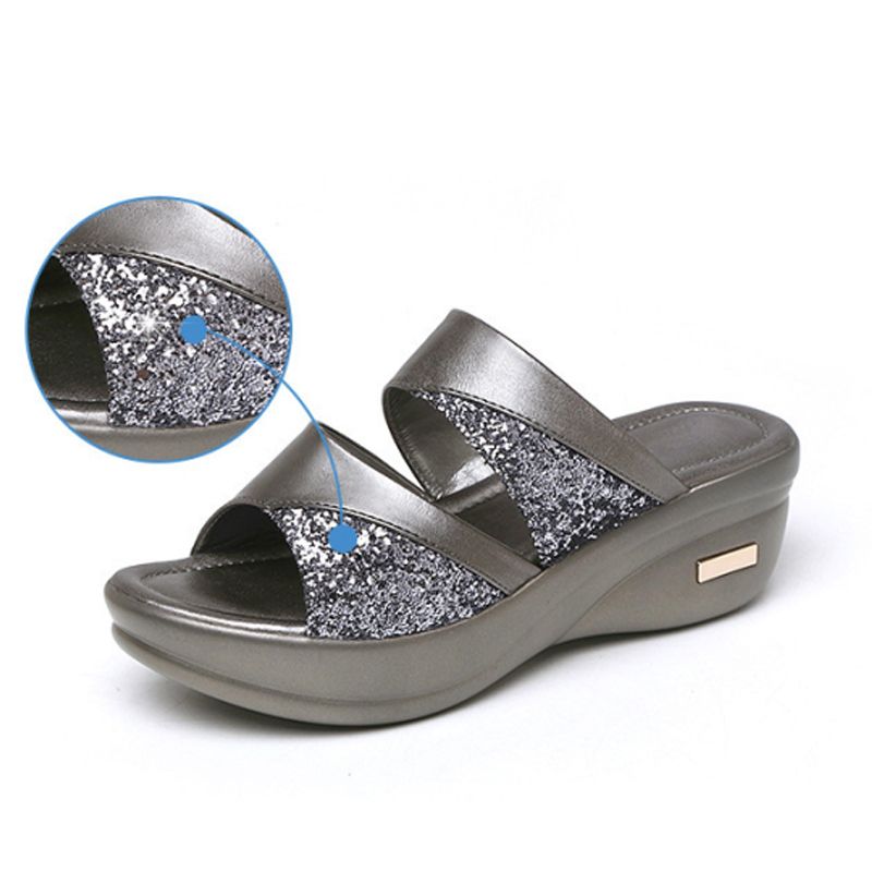 Summer Glitter PU Wedge Orthopedic Platform Sandals For Women