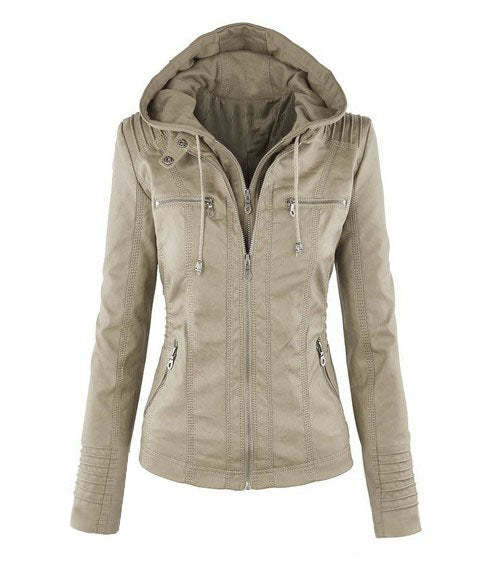 Vegan Leather Jacket With Detachable Hood