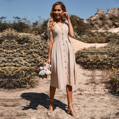 T - Summer V-Neck Midi Dress