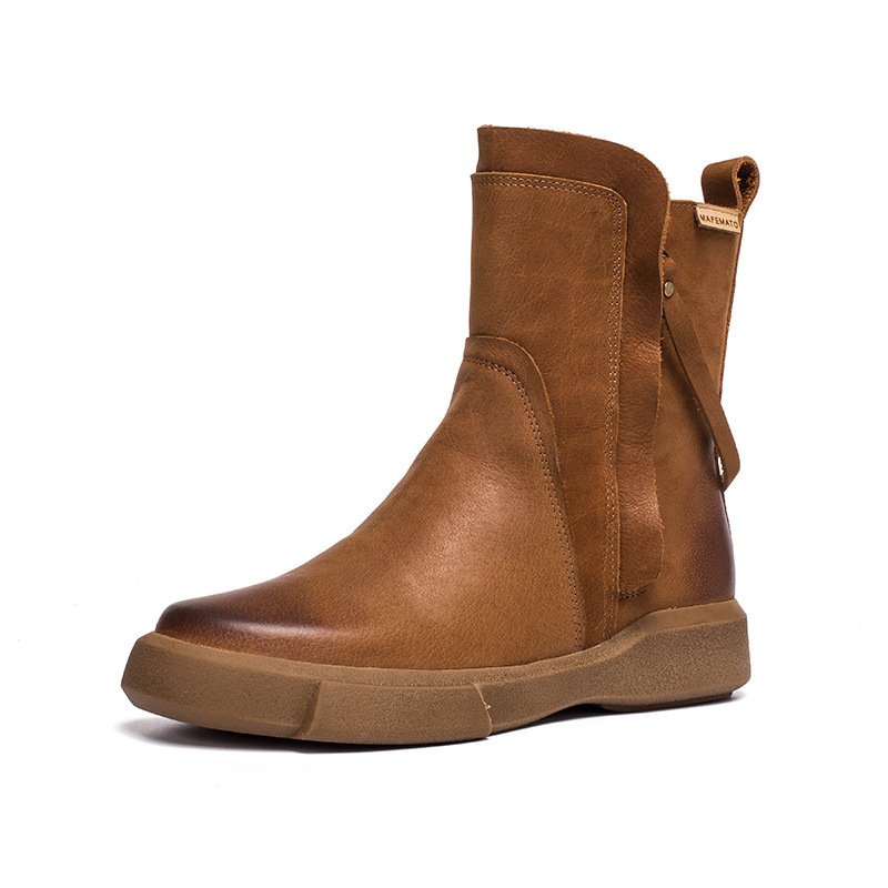 Waxing Leather Chelsea Boots Handmade British Boots Double Zip Fleece Lined Snow Boots