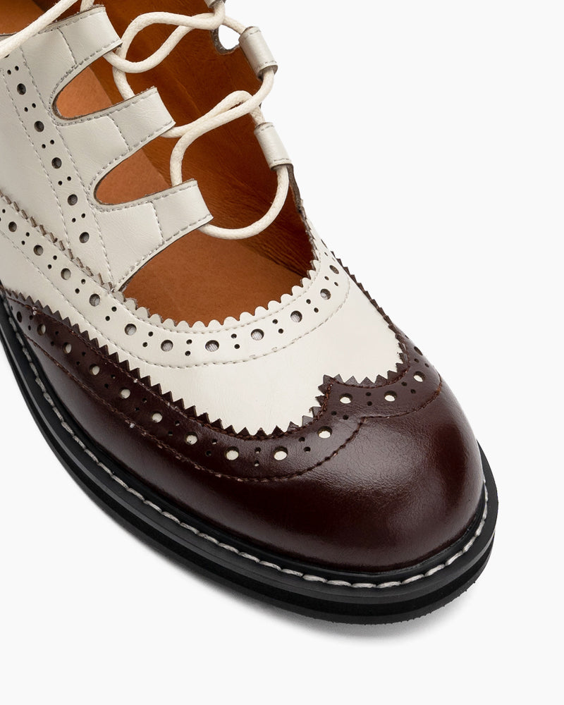 Women's Lace-Up Wingtip Perforated Leather Oxfords