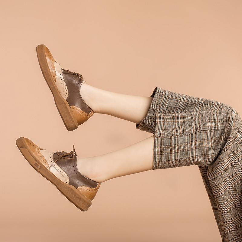 Womens Wingtip Shoes Handmade Sheepskin Full Brogues Oxfords & Tie Flats Muti Color
