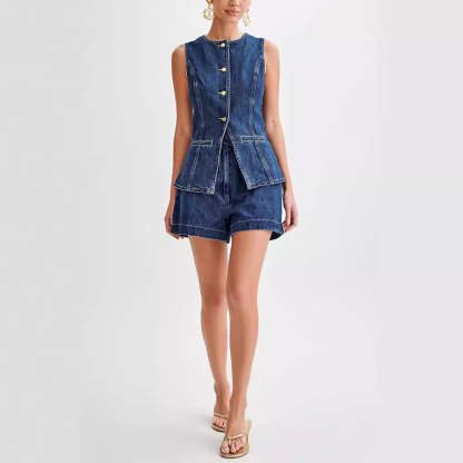 Denim Vest and Shorts Set