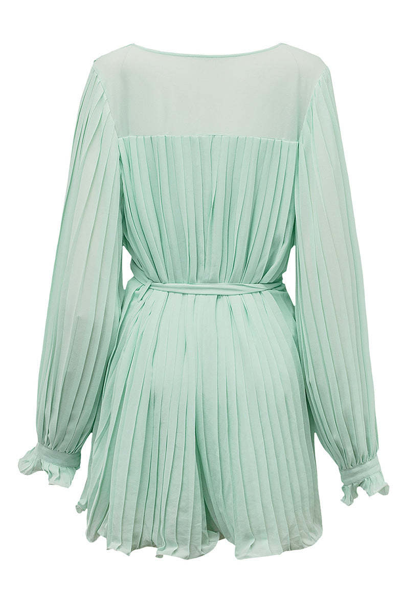 Lace-Up V-Neck Ruffle Dress