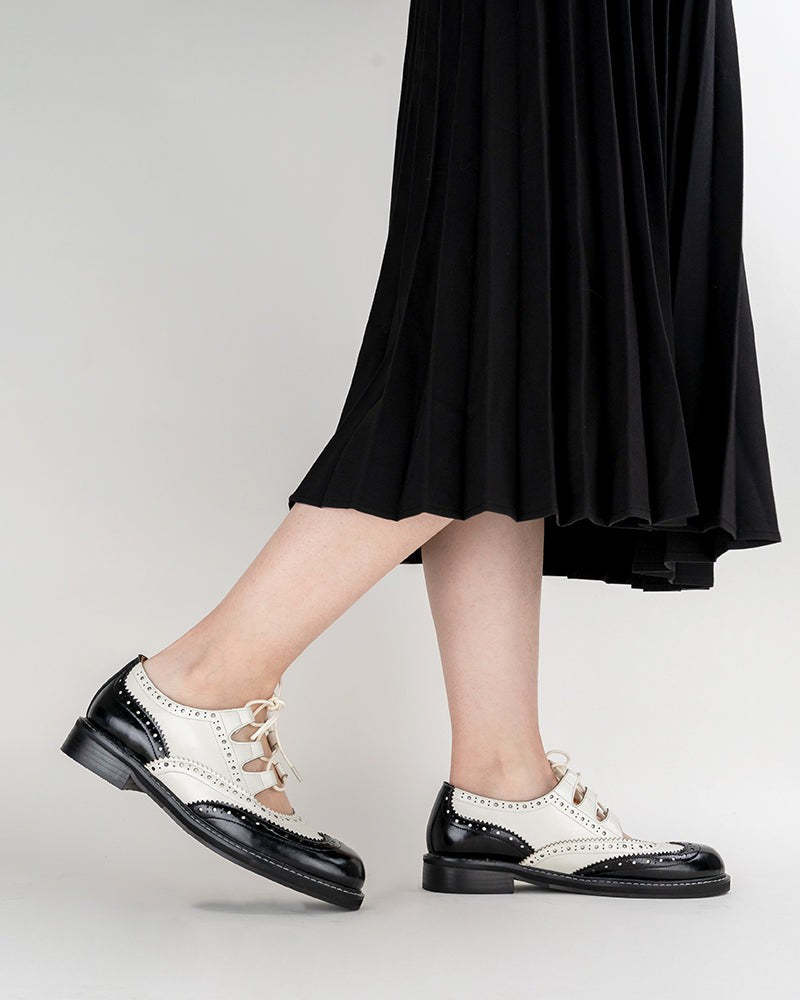 Women's Lace-Up Wingtip Perforated Leather Oxfords