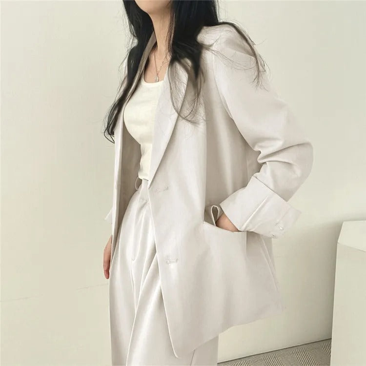 Plain Blazer and Straight Fit Pants Set