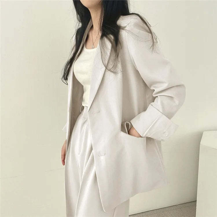 Plain Blazer and Straight Fit Pants Set