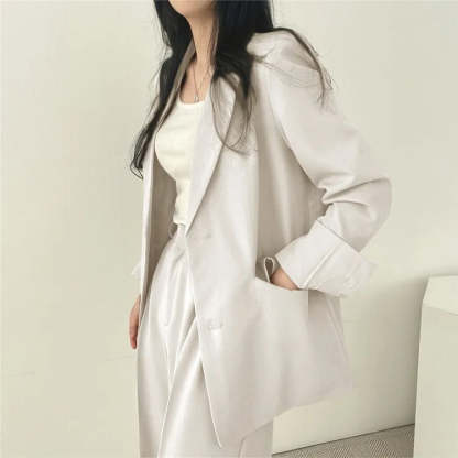 Plain Blazer and Straight Fit Pants Set