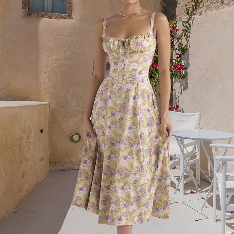 Flared Skirt Midi Dress