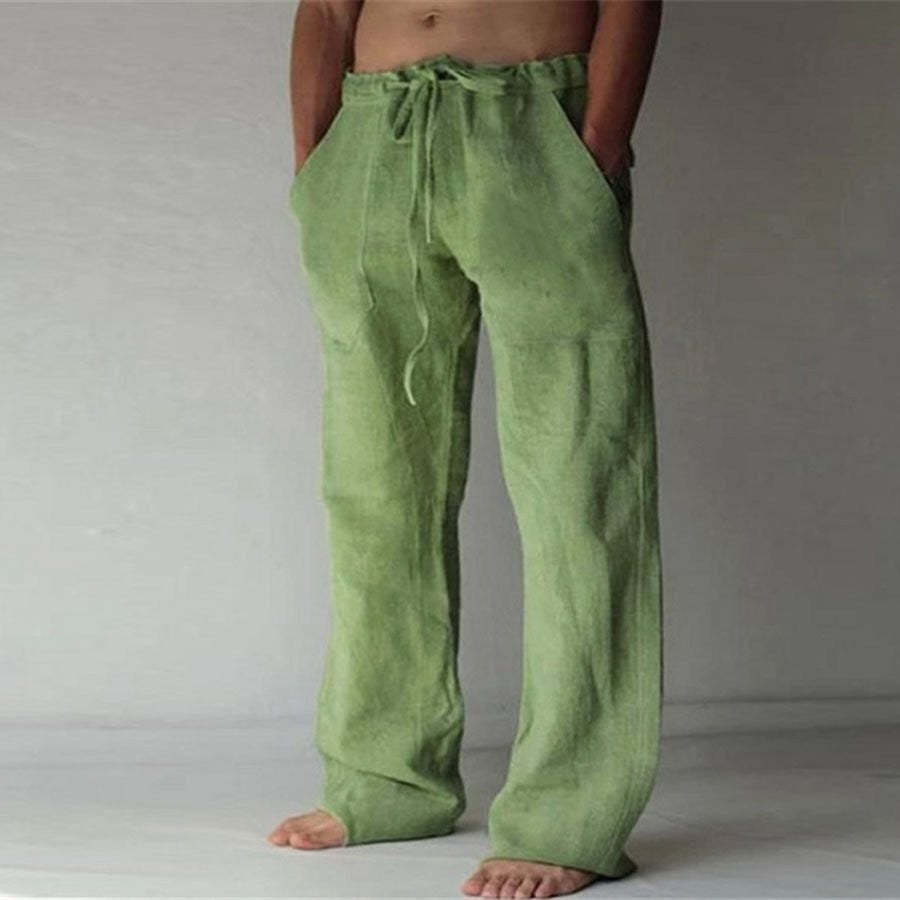 Men's Single-Coloured Linen Leisure Trousers