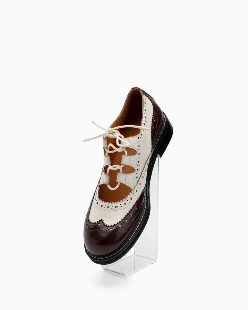Women's Lace-Up Wingtip Perforated Leather Oxfords