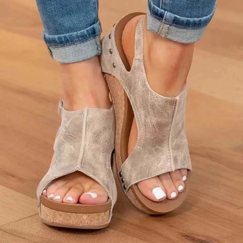 Cork Platform Wedges Slingback Ankle Buckle Strap Sandals