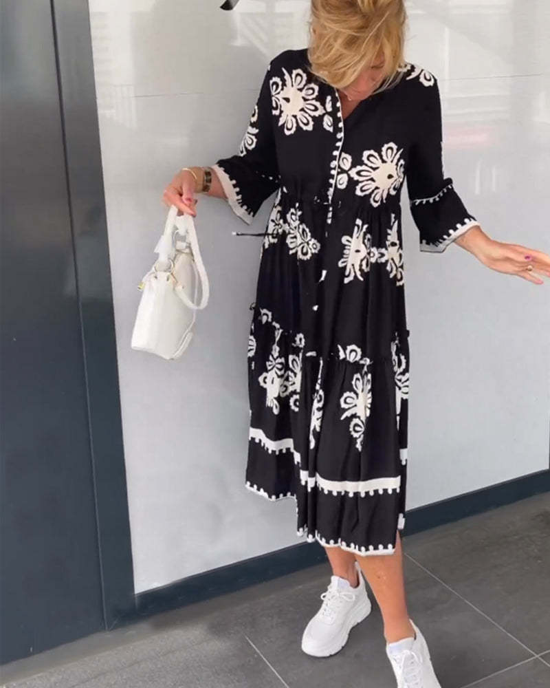 Sleeves Floral Print Dress